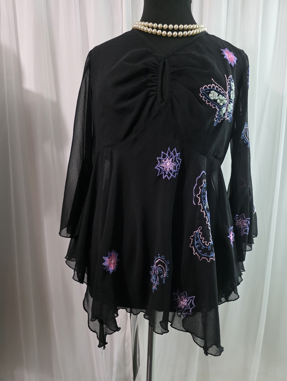 Roaman's, Long Bell Sleeves Sheer Blouse, Size:16W, Black